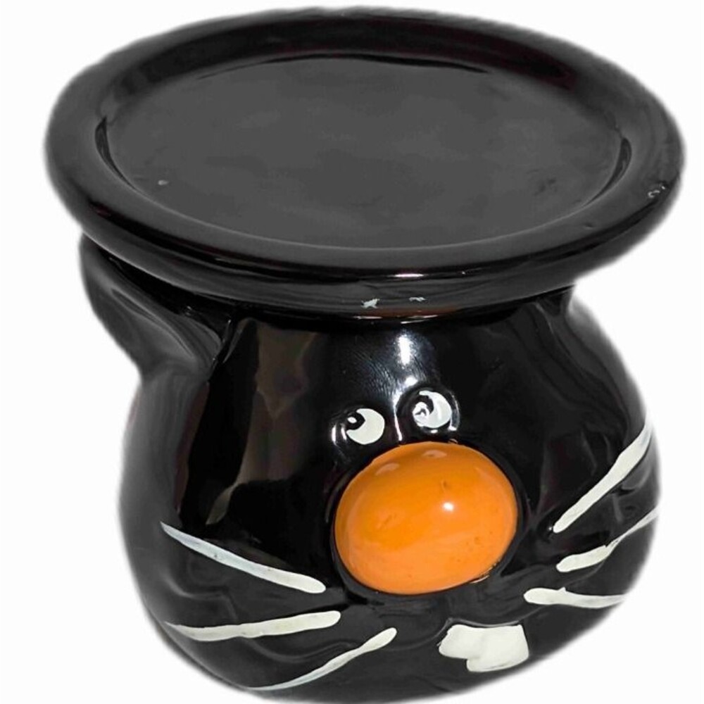 Vintage Black Cat Ceramic Candle Pedestal Halloween Nostalgia Decor Not Spooky